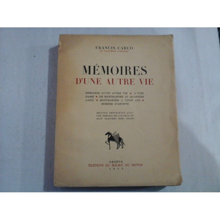 MEMOIRES D'UNE AUTRE VIE  -  FRANCIS CARCO
